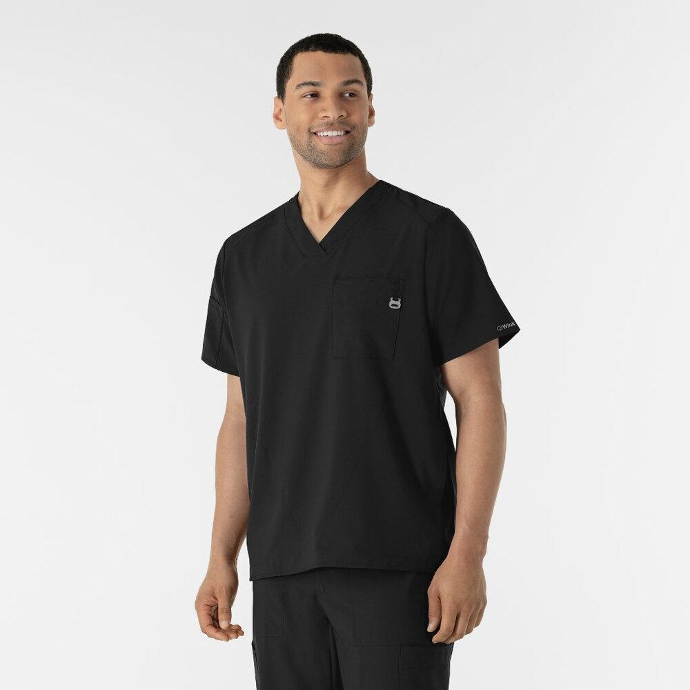 4X Wink Men's Scrub Top Black 6 Pockets